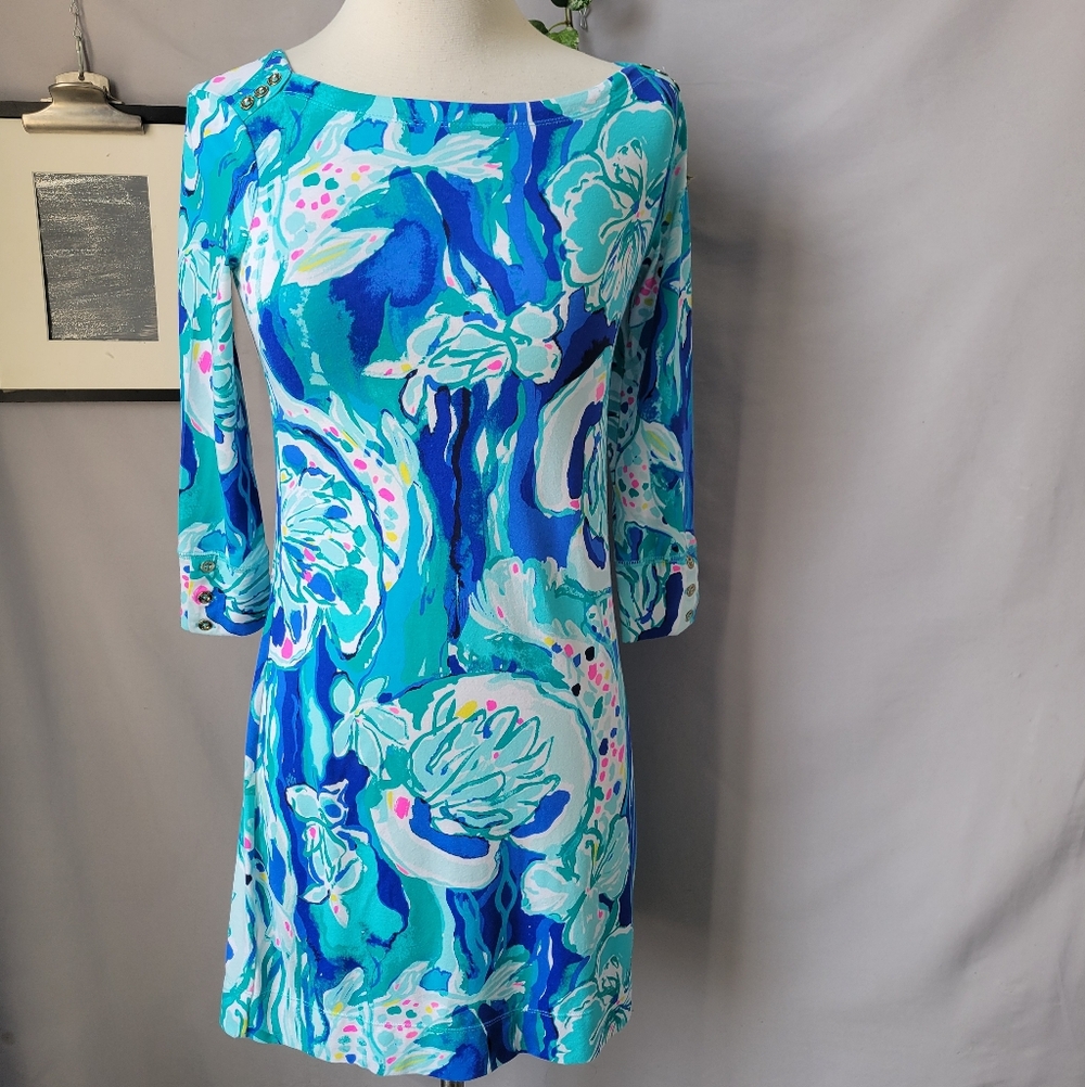 Lilly Pulitzer Sophie UPF 50+ Dress in Brilliant Blue Aquatic Garden XS